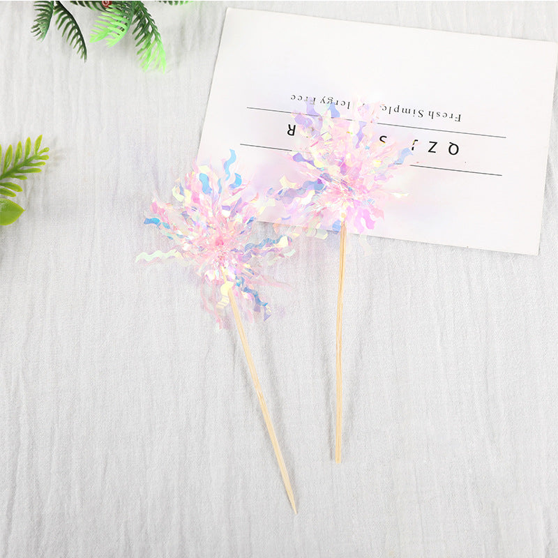 5PCS Iridescent Tinsel Cake Toppers - Ins Style Colorful Decor for Birthday Baking & Party