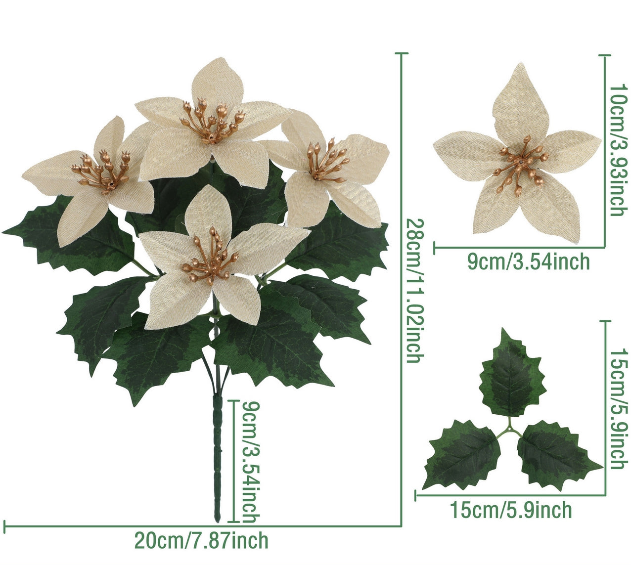 5 - Fork Artificial Poinsettia Flowers for Christmas & Holiday Decor