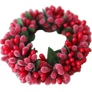Christmas Red Artificial Fruit Tabletop Wreath with Candlestick Holder