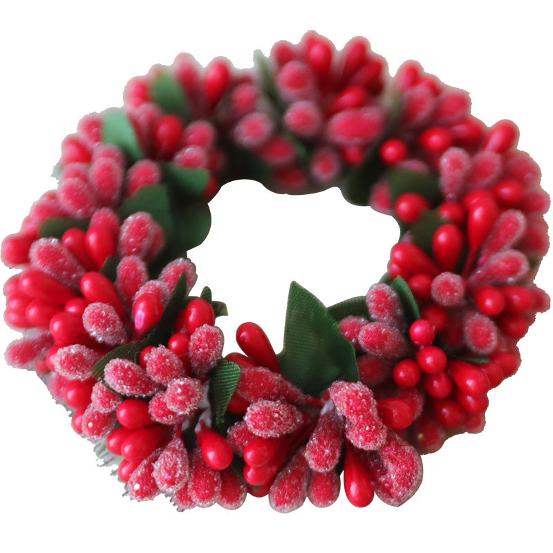 Christmas Red Artificial Fruit Tabletop Wreath with Candlestick Holder