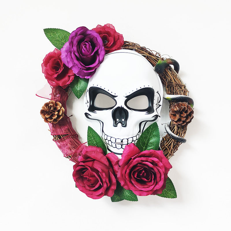 Halloween Skull Light Up Wreath 16 Inch Artificial Halloween Decoration