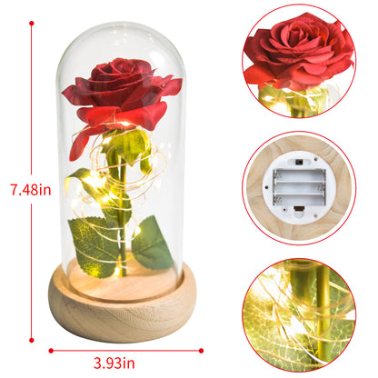 Bulk Eternal Artificial Rose with LED Light in Glass Dome Gift for Women Mom Birthday Valentine's Day and Thanksgiving Wholesale