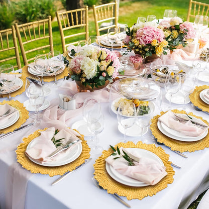 Premium 100 Pcs 13" Gold Charger Plates Set Metallic Ruffled Rim Wedding Party Holiday Decor with Elegant All-Weather Table Settings