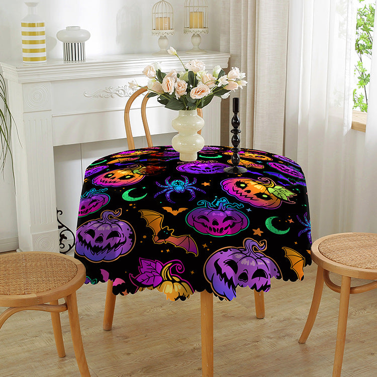 Bulk Halloween Tablecloth Festive Round Table Cover with Spider Web Pumpkin and Witch Print Easy Care and Party Protection Wholesale