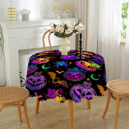 Bulk Halloween Tablecloth Festive Round Table Cover with Spider Web Pumpkin and Witch Print Easy Care and Party Protection Wholesale