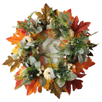 Bulk 14" and 18" Fall Halloween Thanksgiving Christmas Wreaths with Frosted Leaves and Pumpkins for Door Decorations Wholesale