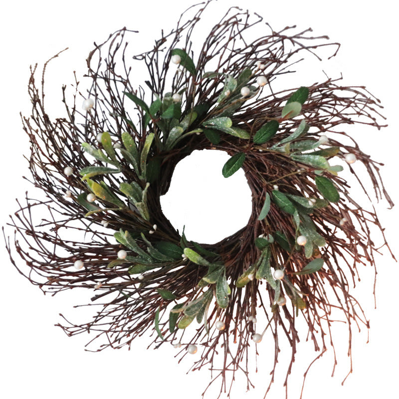 Christmas Prairie Rattan Wreath 18 Inch Artificial Decorative Holiday Door Accent