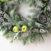 Christmas Pine Needle Wreath with Green Apples 20 Inch Artificial Holiday Decoration