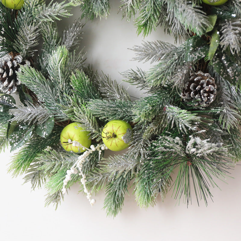 Christmas Pine Needle Wreath with Green Apples 20 Inch Artificial Holiday Decoration