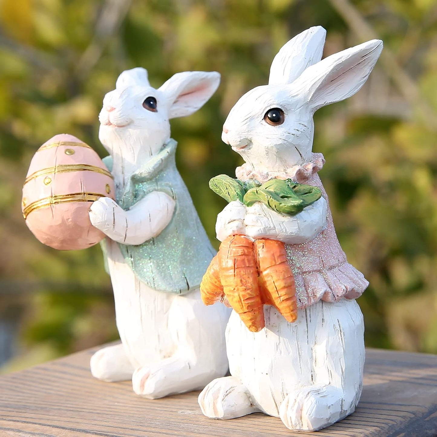 Bulk 2 Pcs Easter Bunny Figurines Easter White Rabbit for Spring Home Decor Wholesale