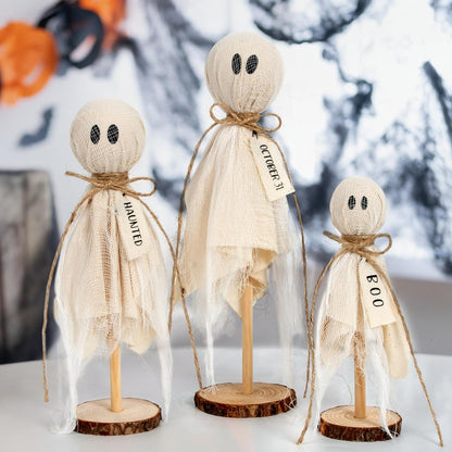 Bulk 3 Pcs Halloween Wooden Ghost Decorations Table Centerpieces for Shelves Fireplaces Spooky Halloween Decor Wholesale