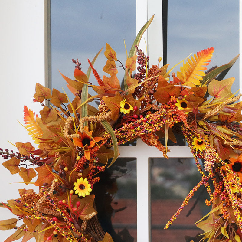 24 Inch Artificial Maple Leaf Autumn Wreath, Large Thanksgiving Fall Decor, Bulk Quantity