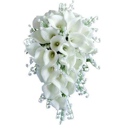 Bulk 9.8" Wedding Bouquet for Bride White Calla Lily Cascading Bouquet Artificial Flowers for Wedding Anniversary Decor Wholesale