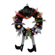 Halloween Witch Leg Wreath 16 Inch Black Artificial Decorative Accent