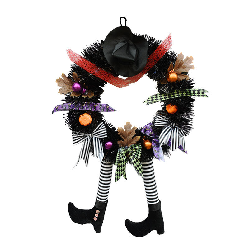Halloween Witch Leg Wreath 16 Inch Black Artificial Decorative Accent