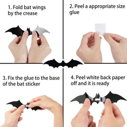 Halloween Decorations 140 Piece 3D Black Bat Wall Decals Waterproof 4 Sizes for Home and Room Decor