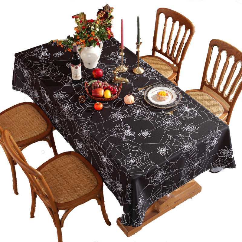 Bulk Spooky Halloween Black Spider Web Rectangular Tablecloth Spill-Proof Polyester Cover for Dining Banquets Parties and Camping Wholesale