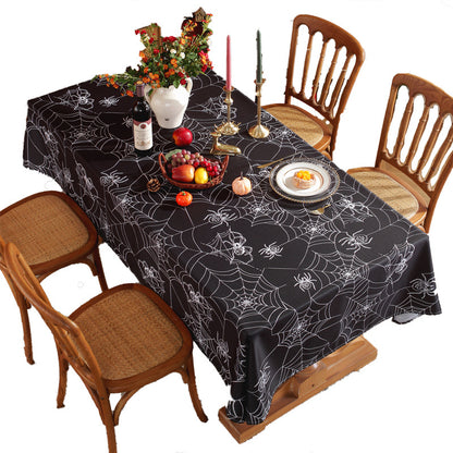 Bulk Spooky Halloween Black Spider Web Rectangular Tablecloth Spill-Proof Polyester Cover for Dining Banquets Parties and Camping Wholesale