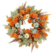 Artificial Pumpkin and Maple Leaf Wreath 14 Inch Fall Harvest Thanksgiving Decor
