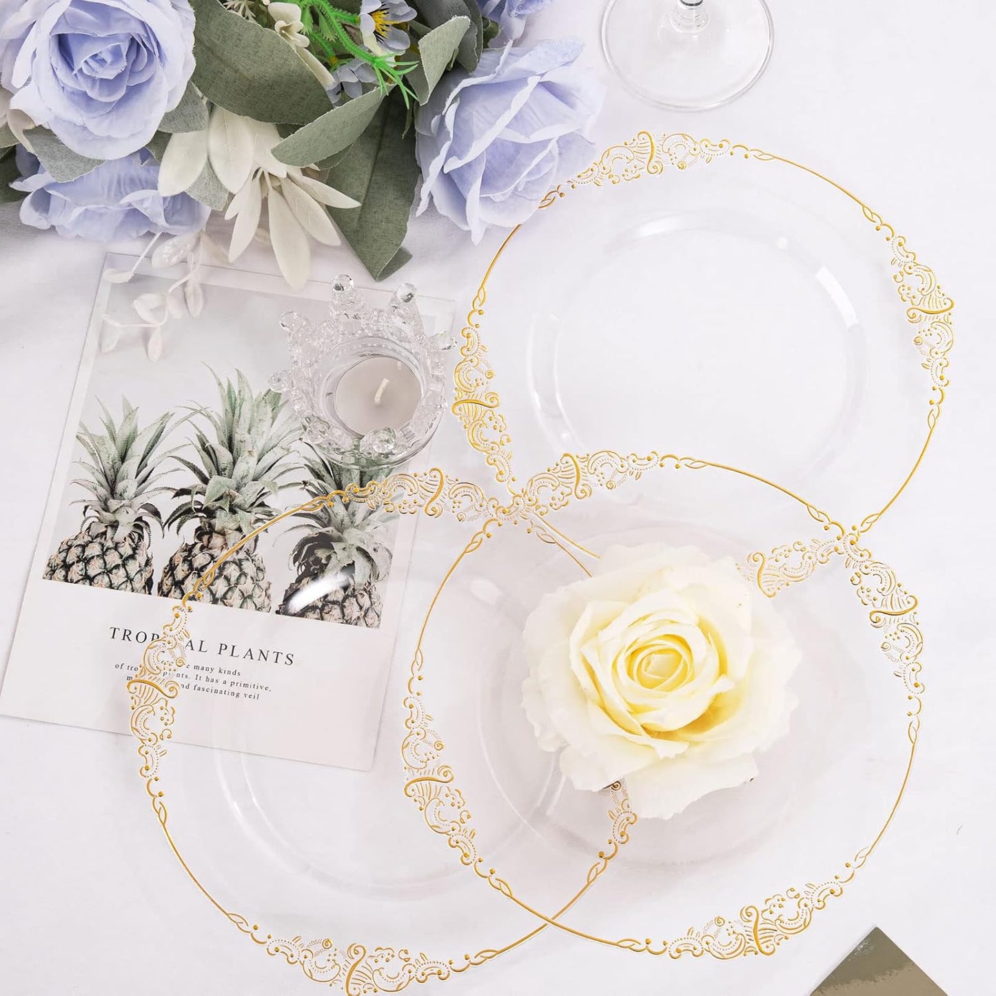 Bulk 2Pcs Gold Rim Clear Plastic Plates Elegant Disposable Dinnerware for Weddings Parties and Thanksgiving Celebrations Wholesale