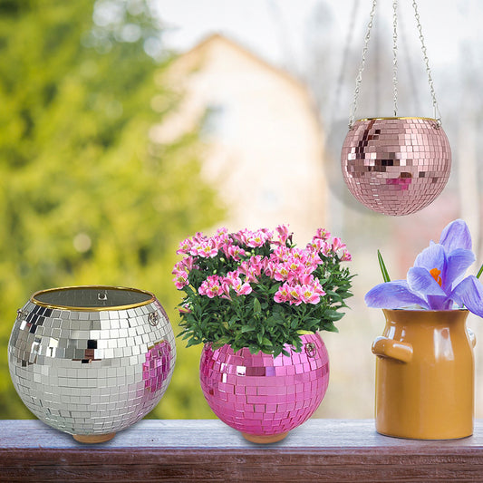 Bulk Disco Ball Planter 6 inch Silver Mirror Planter Disco Style Hanging Flower Pot for Home Decor Wholesale