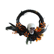 Halloween Feather Skull Pumpkin Wreath 16 Inch Artificial Decorative Bulk Wholesale