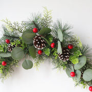 Artificial Christmas Pine Cone Horns Vine Wreath 28 Inch Holiday Decor