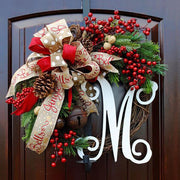 Christmas Red Fruit Teardrop Wreath 24 Inch and 35 Inch Artificial Front Door Decor