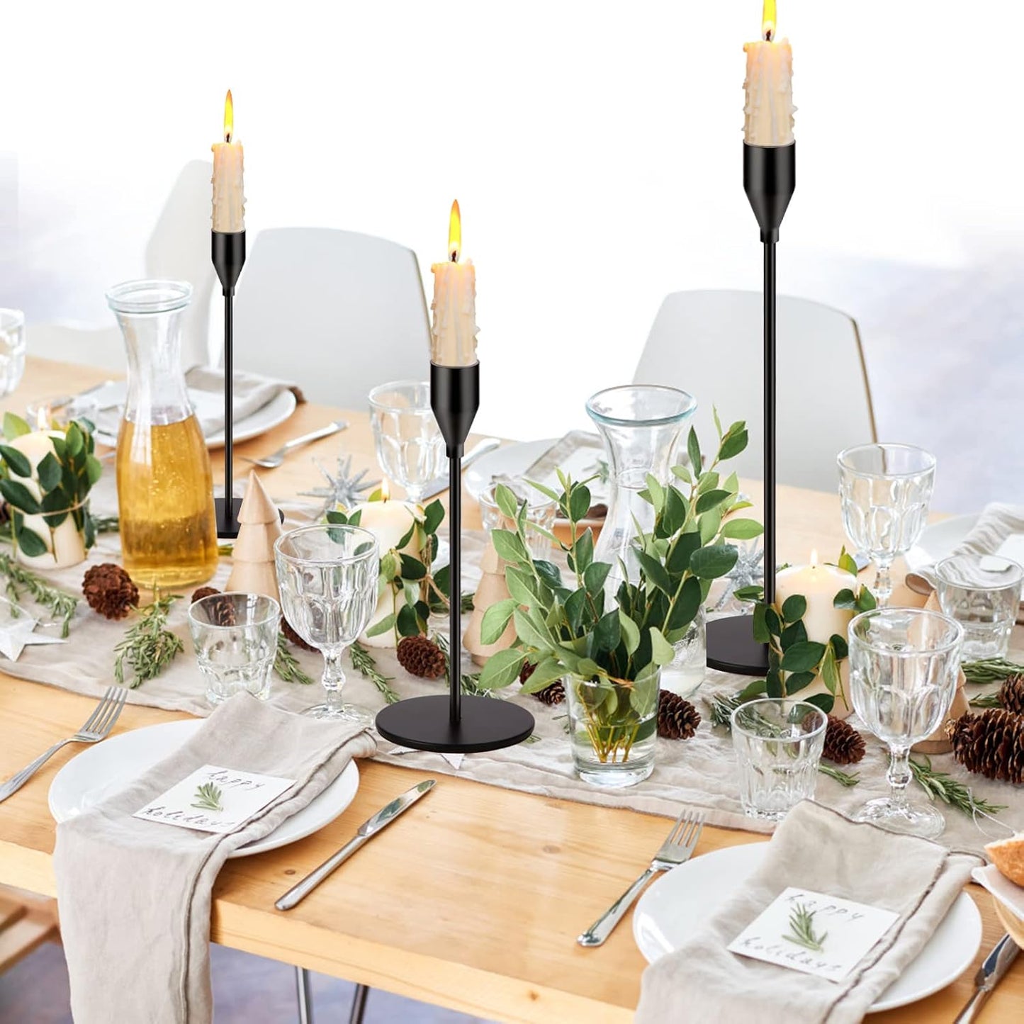 Bulk Set of 3 Gold Taper Candle Holders Metal Candle Stands for Wedding Dining and Parties Fits 3/4" Thick Candles and LED Candles Wholessale