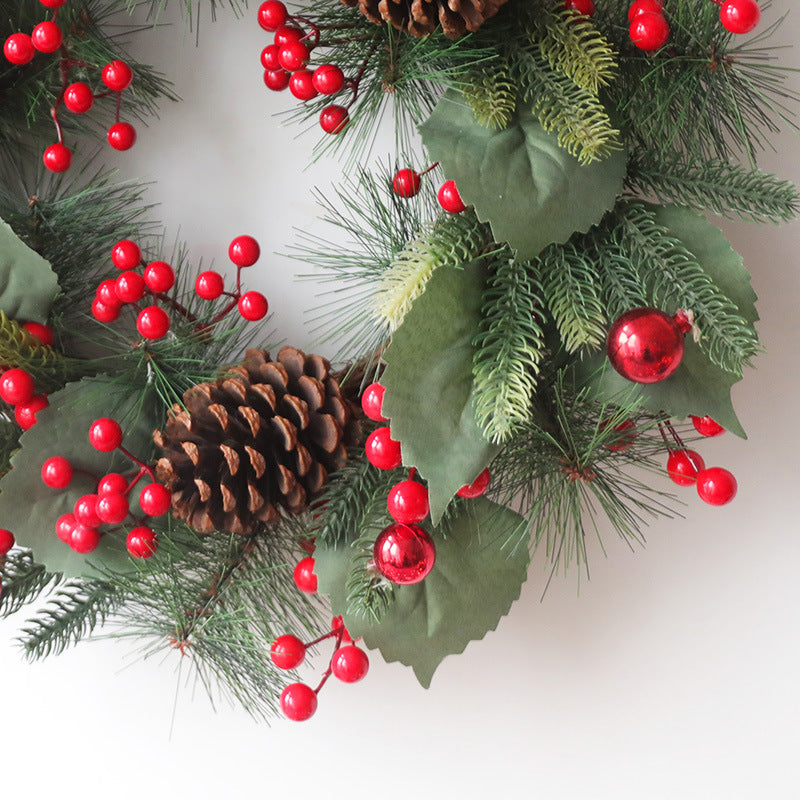 Artificial Christmas Pine Needle Wreath with Red Pine Cones, 20 Inch