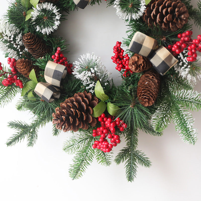 Artificial Christmas Pine Needle Berry Trident Leaf Wreath 20 Inch