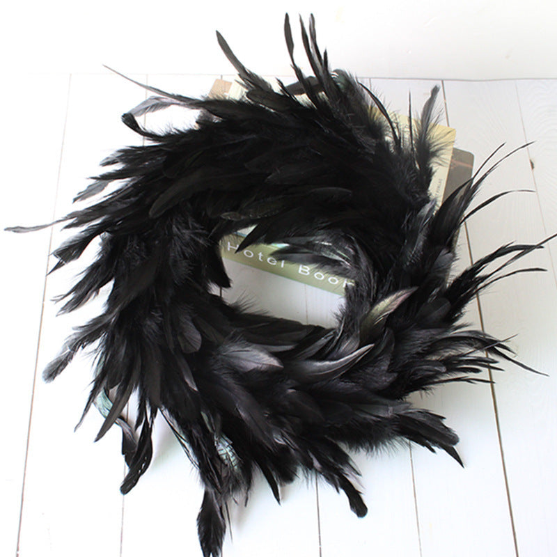Halloween Black Feather Wreath with Eyeball Decoration 12 Inch Artificial