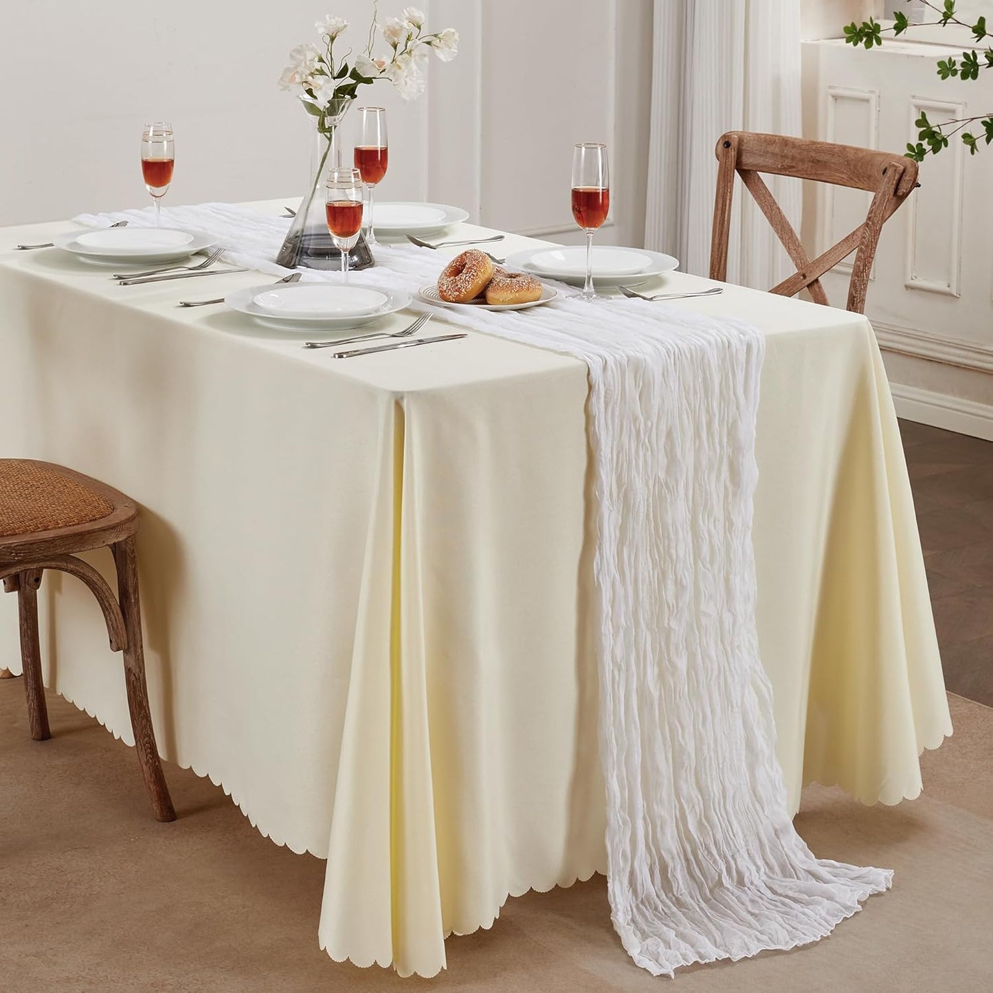 Bulk 6 Pcs 10FT White Cheesecloth Table Runner Boho Rustic Gauze Sheer Runner for Wedding Baby Shower and Birthday Party Decor Wholesale