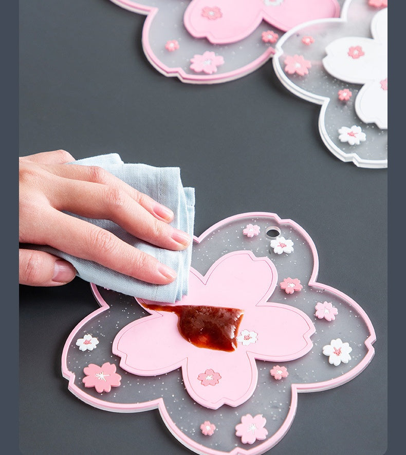 Bulk 3 Pcs PVC Sakura Coasters Cute Non-Slip Washable Silicone Placemat for Party Dining Decor Wholesale