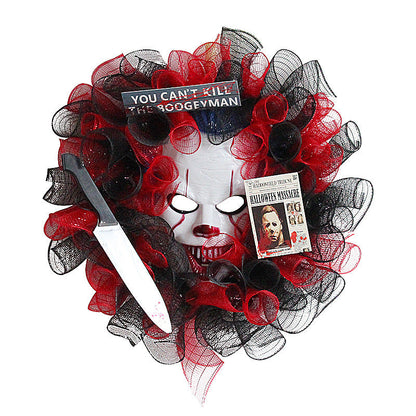 16 Inch Halloween Black Mesh Joker Wreath Bulk Artificial Mask Decoration
