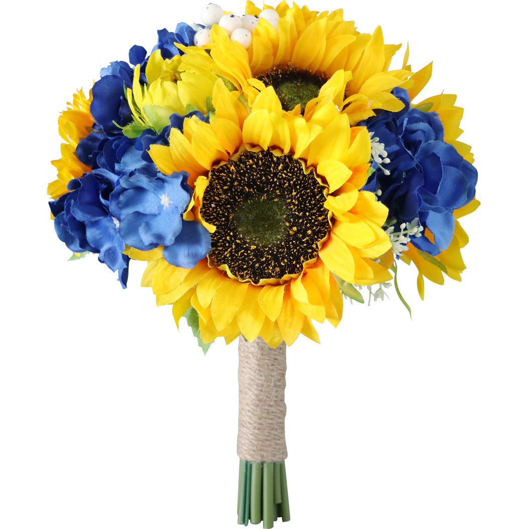 Bulk 8" Artificial Sunflower Bridal Bouquet Vintage Rustic Wedding Bouquet Wholesale