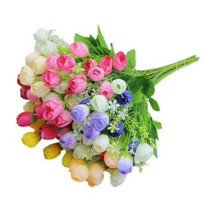 Wedding Floral Backdrop Mini Rose Buds Silk Flower Bush - 13" Bendable Stem Decor for Venue Styling