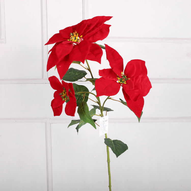 5 Sizes Bulk Artificial Velvet Poinsettia Stems Bushes Silk Christmas Flowers