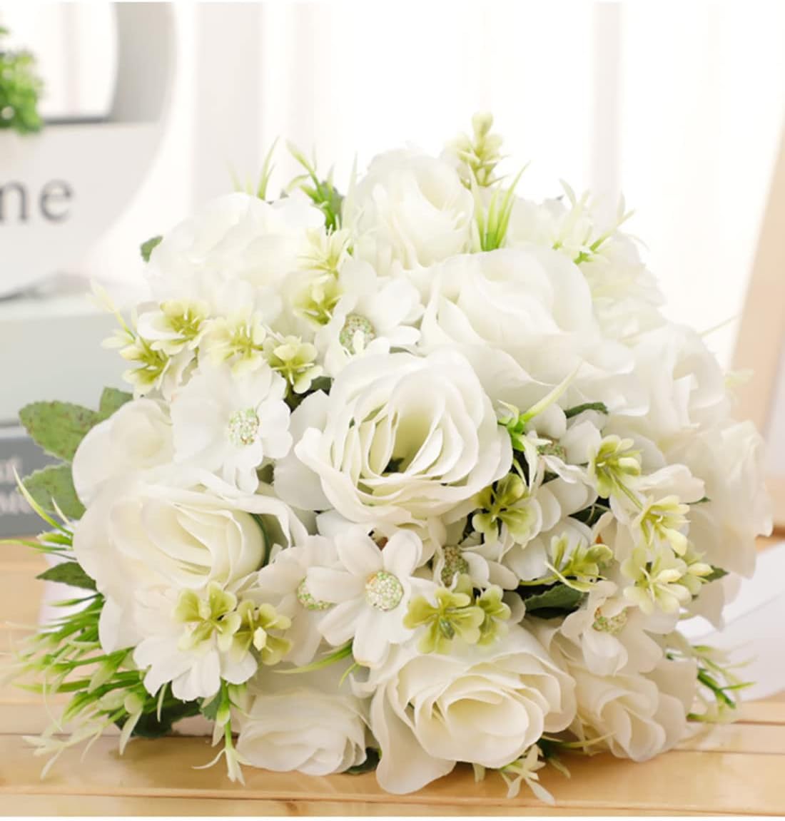 Bulk 9" White and Champagne Artificial Rose Wedding Bouquet for Bride & Bridesmaids Valentine's Day Church Home Decoration Wholesale