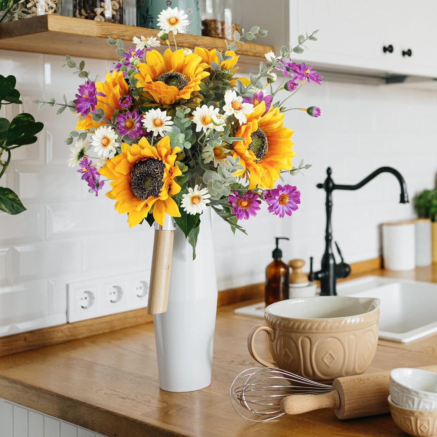 Wedding Floral Backdrop Artificial Sunflower Bouquet - 15.7" Mixed Silk Decor for Venue Styling