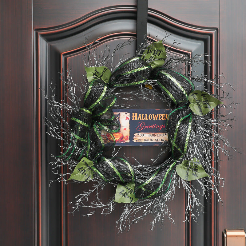 Halloween Black Mesh Wreath 20 Inch Artificial Decorative Door Wreath