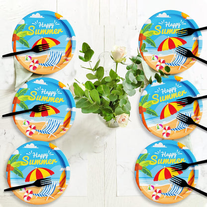 Bulk Summer Beach Theme Disposable Paper Plates Birthday Party Dessert Plates Baby Shower Tableware and Decorations Wholesale