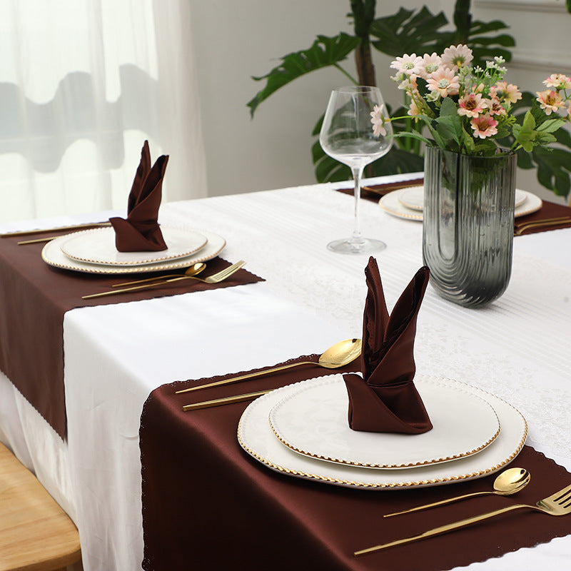 Bulk 2 pcs Satin Hollow Lace Napkins Restaurant Wedding Party Dinner Decoration Wholesale