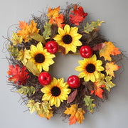 Fall Thanksgiving Wreath 24 Inch Large Maple Berry Pumpkin Fruit Sun Circle Artificial Decor
