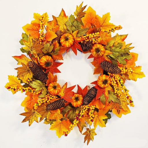 Artificial Fall Pumpkin Pine Cone Maple Leaf Wreath 18 Inch Thanksgiving Harvest Festival Decor