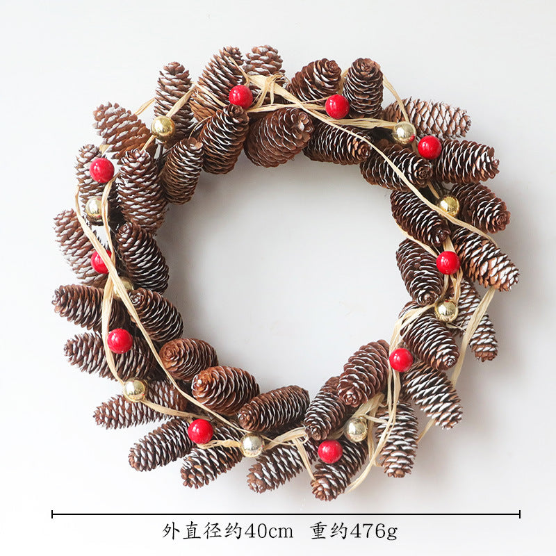 Christmas Log Pine Cone Red Berry Fish Scale Artificial Wreath 16 Inch