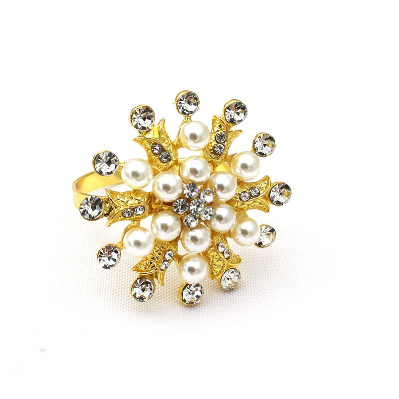 Bulk 12 Pcs Gold Napkin Rings Flower Pearl Rhinestone Napkin Holders for Wedding Party Home and Dining Table Decor Wholesale