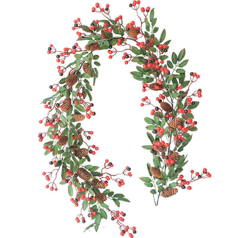 71 Inch Christmas Red Poinsettia Berry Garland Ring Rattan Artificial Holiday Decoration
