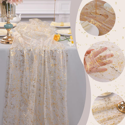 Bulk 13Ft Gold Table Runner Sequin Glitter Sheer Chiffon Cheesecloth with Metallic Foil for Wedding Birthday Baby Shower Party Decorations Wholesale