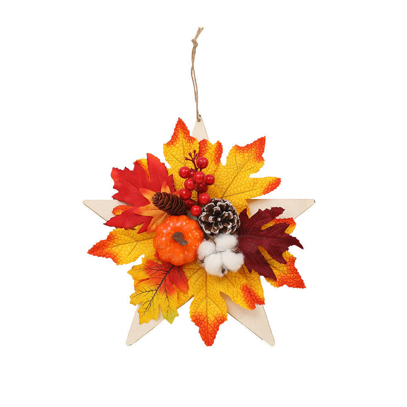 Mini Artificial Pumpkin Maple Leaf Pentagram Wreath, Fall Thanksgiving Decor, Bulk Wholesale
